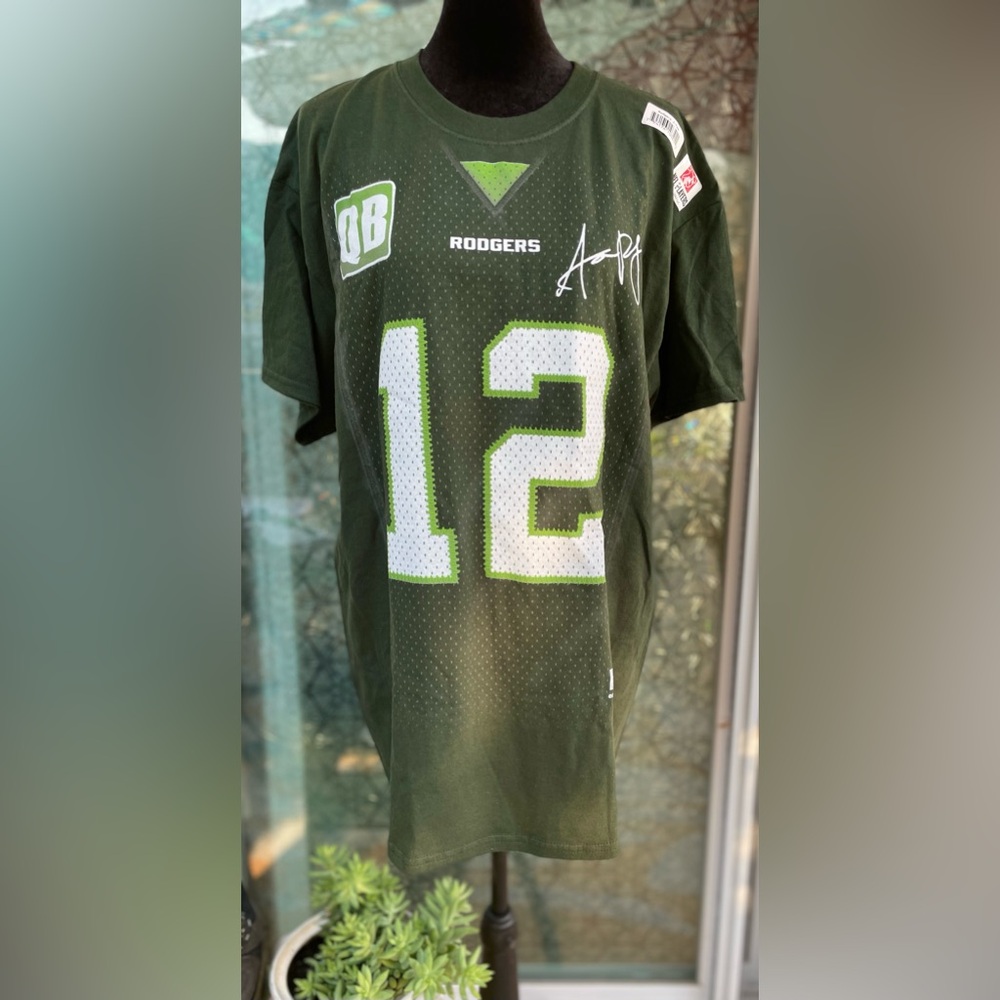 Aaron Rodgers #12 T Shirt Mens Large NFLPA Fanatics Green Graphic 2 Sided NWOT